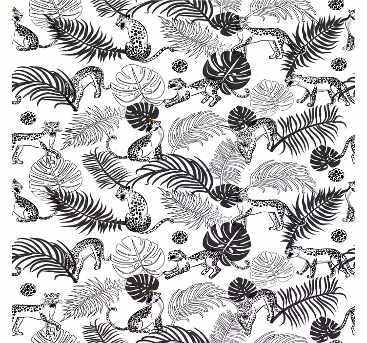Fotomural selva patrón tropical de leopardo blanco y negro - TenVinilo