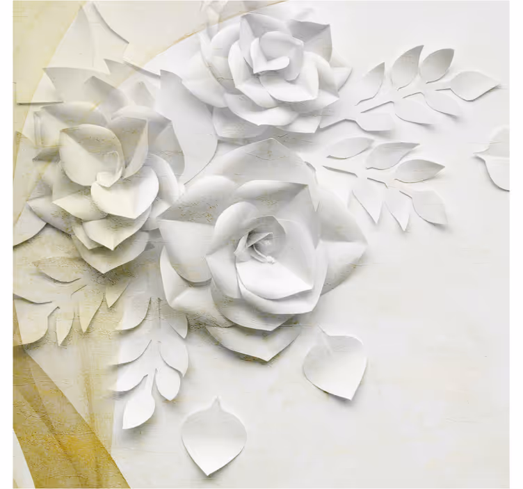 Mural para baño flores doradas y blancas elegantes - TenVinilo