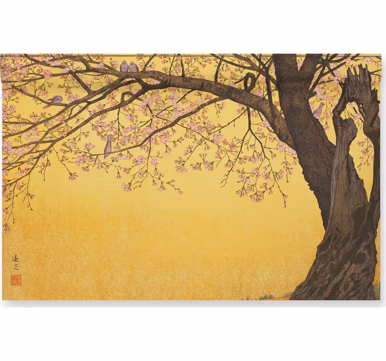 Mural para baño Árbol japonés con fondo amarillo - TenVinilo