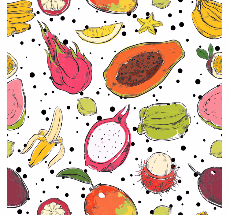 Mural para cocina dibujo colorido de frutas exóticas - TenVinilo