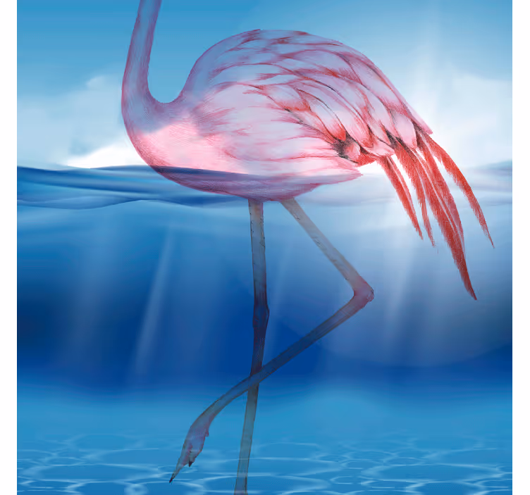 Papel mural azul diseño submarino de flamencos - TenVinilo