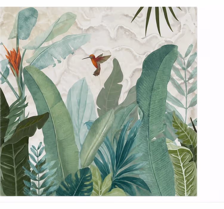 Papel pintado naturaleza colibrí en selva dibujado - TenVinilo
