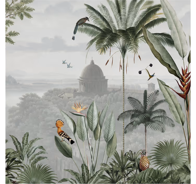 Papel pintado naturaleza vista del templo tropical - TenVinilo