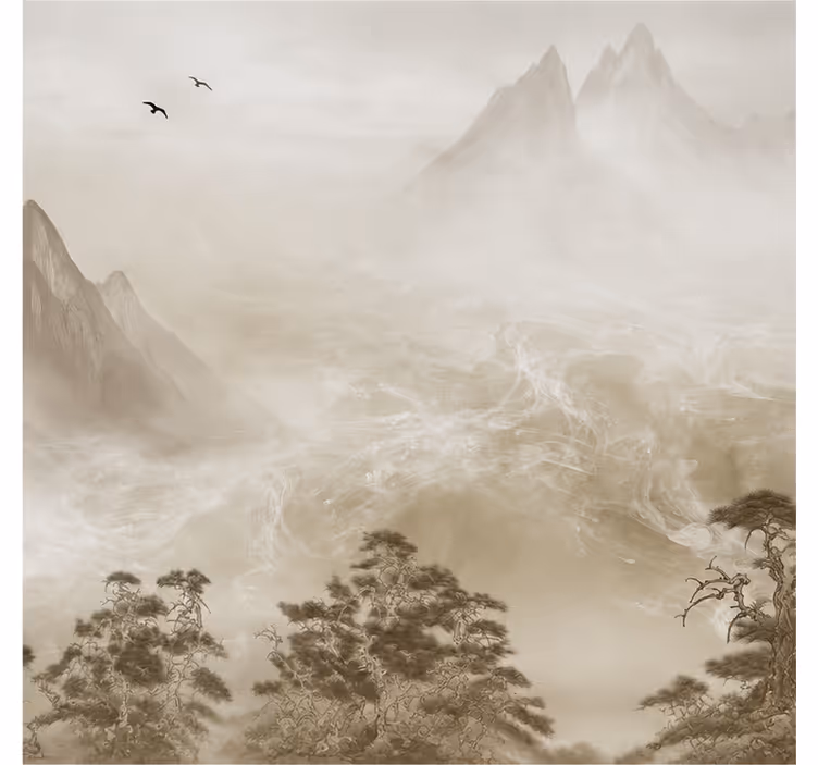 Papel pintado naturaleza paisaje montañoso sereno - TenVinilo