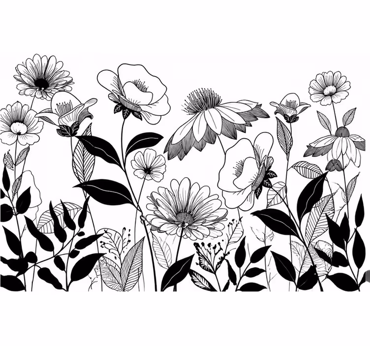 Mural de pared flores blanco y negro - TenVinilo