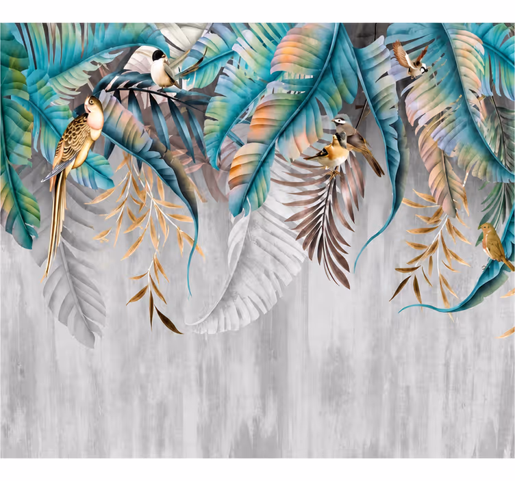 Papel pintado naturaleza hojas de tucán coloridas - TenVinilo
