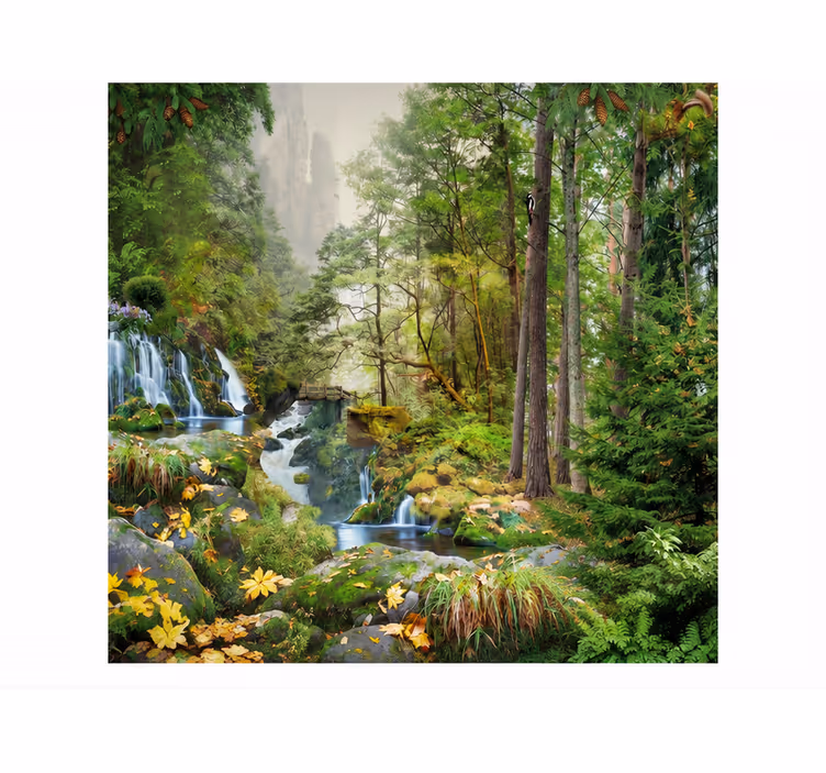 Papel pintado naturaleza lago de bosque y cascada - TenVinilo