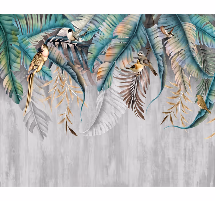 Papel pintado naturaleza hojas de tucán coloridas - TenVinilo