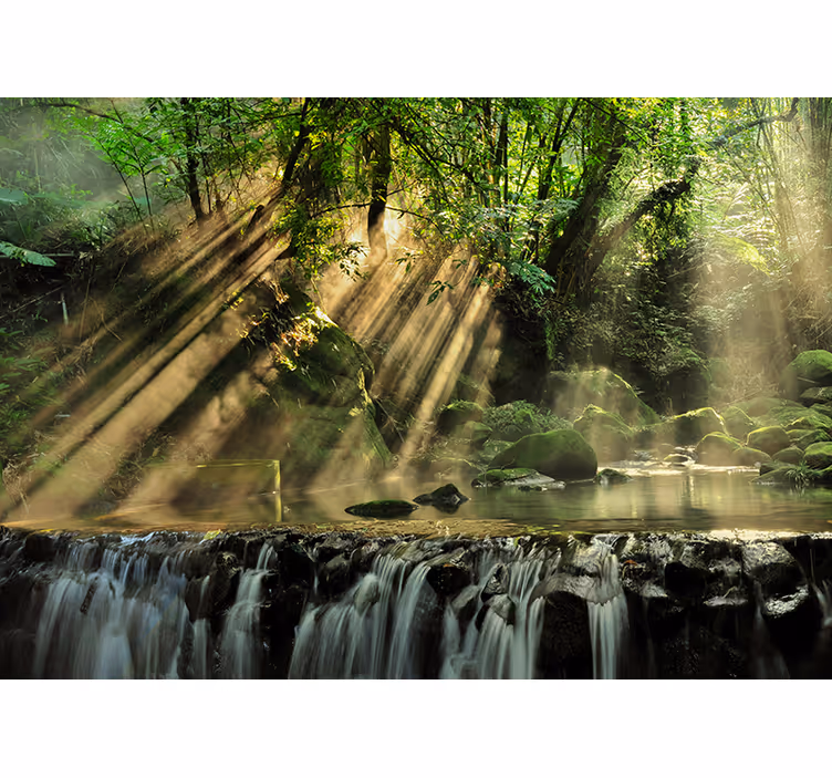 Papel pintado 3D verde paisaje bosque frondoso - TenVinilo