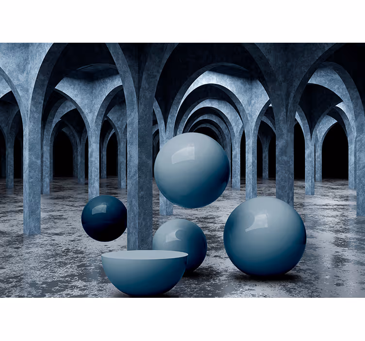 Papel pintado 3D bolas oscuras flotantes - TenVinilo