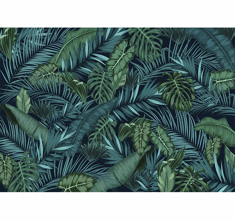 Papel pintado dormitorio verde de hojas tropicales - TenVinilo