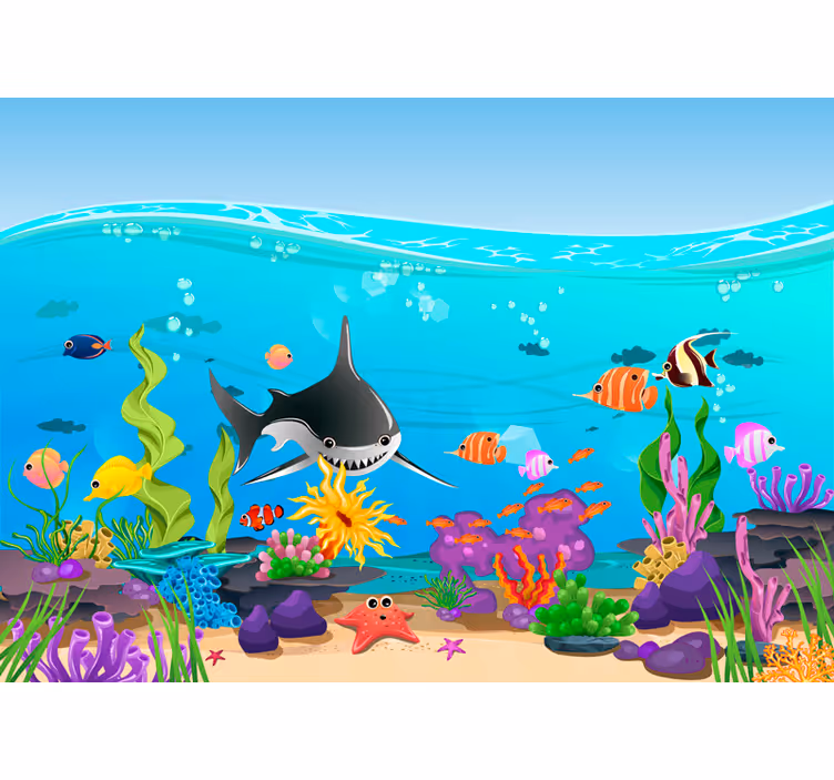 Mural infantil pared de mar de peces bajo el agua - TenVinilo
