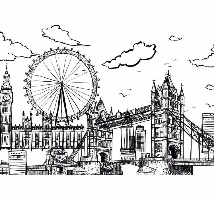 Papel pintado salón ciudad dibujo de Londres - TenVinilo