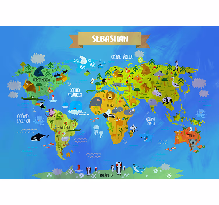 Mural infantil pared mapamundi personalizable - TenVinilo