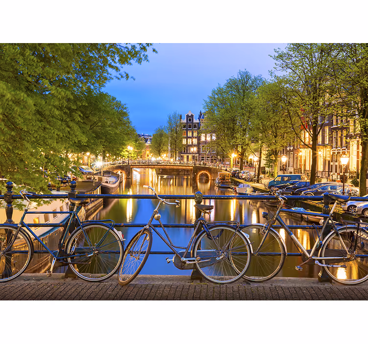 Fotomural de Ámsterdam crepúsculo del canal de amsterdam - TenVinilo