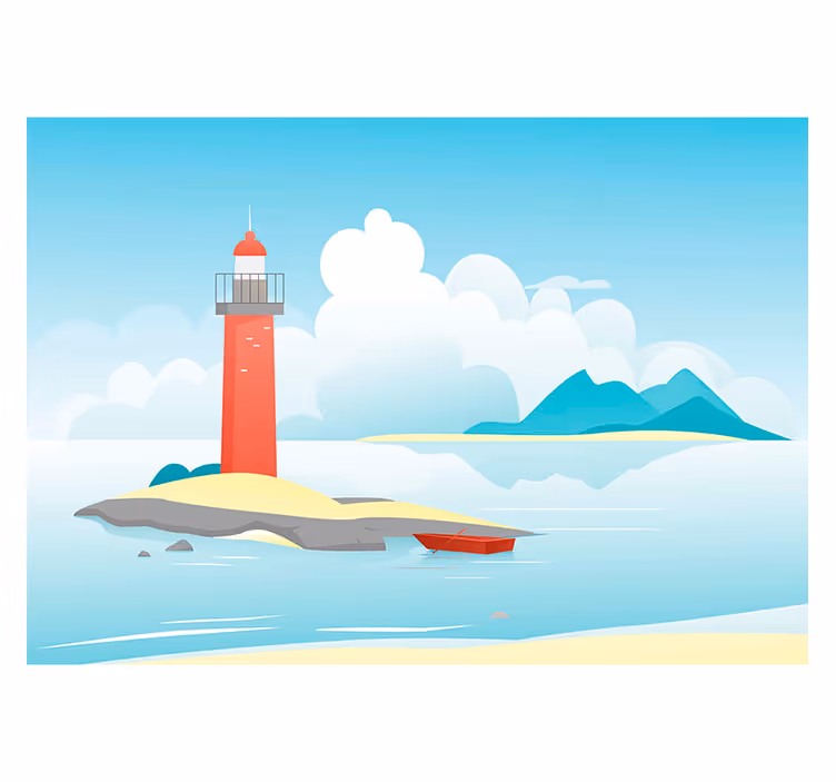Papel pintado paisaje faro bajo las nubes - TenVinilo