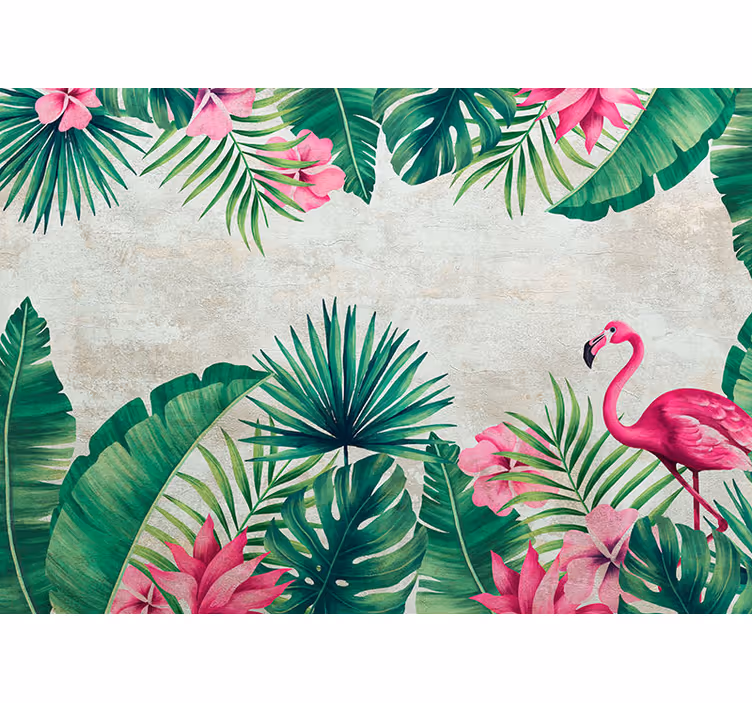 Mural de pared flores flora tropical flamingo - TenVinilo