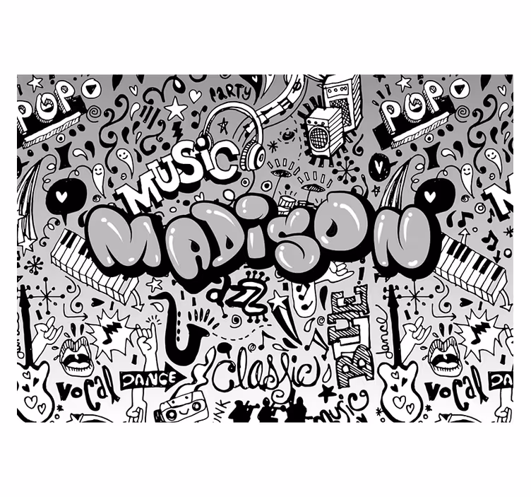 Mural habitación juvenil nombre con tema de música genial - TenVinilo