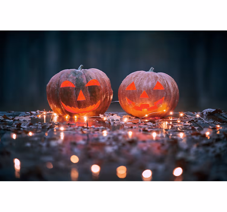 Fotomural Halloween resplandor de calabaza grabado - TenVinilo