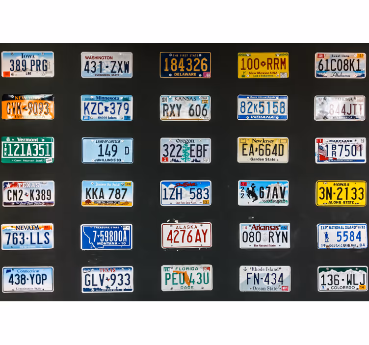 Fotomural vehículo placas de matrícula coloridas - TenVinilo