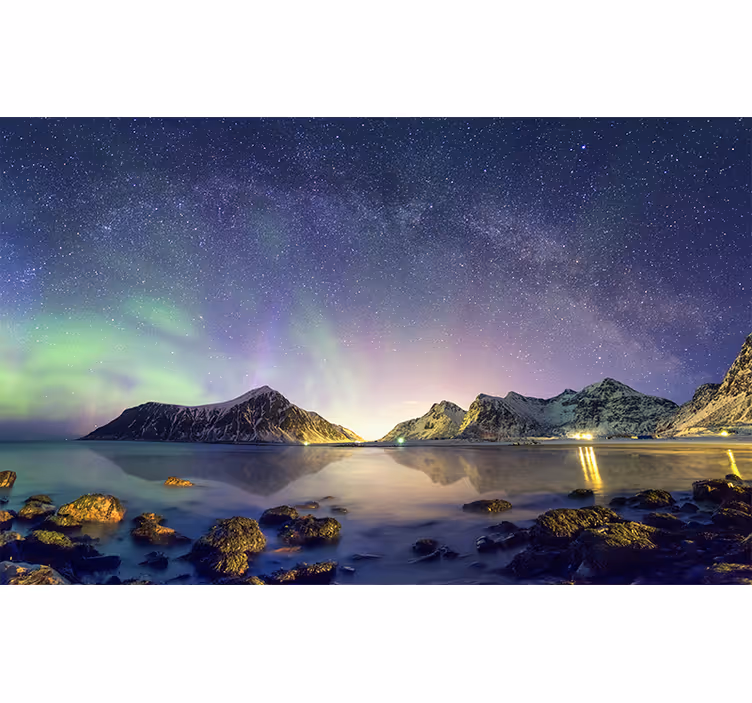 Papel pintado paisaje exhibición de auroras boreales - TenVinilo
