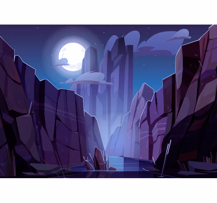 Papel pintado paisaje paisaje rocoso iluminado por la luna - TenVinilo