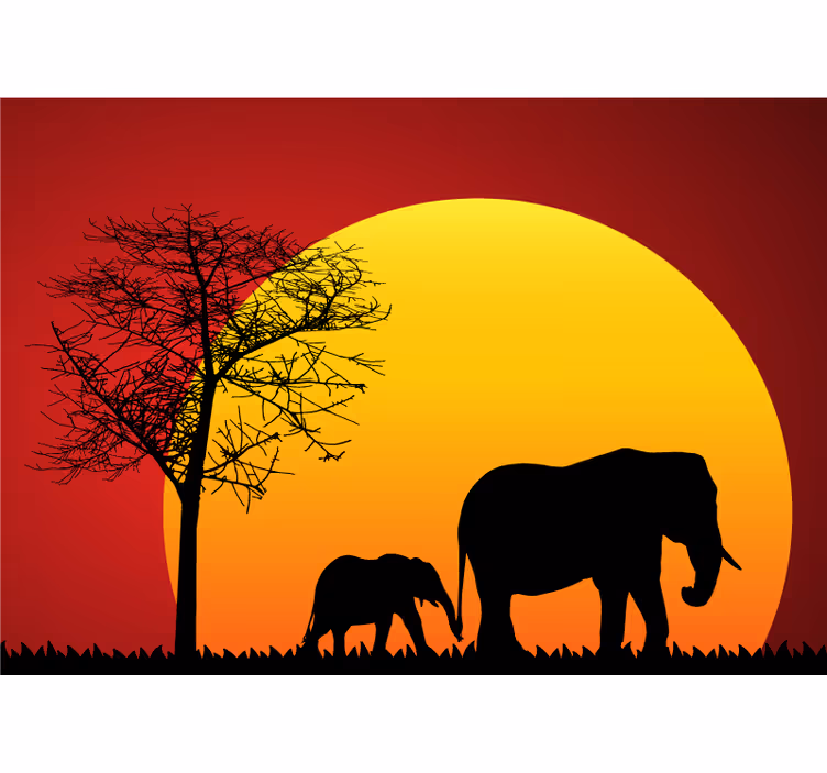 Fotomural animales elefantes al anochecer - TenVinilo