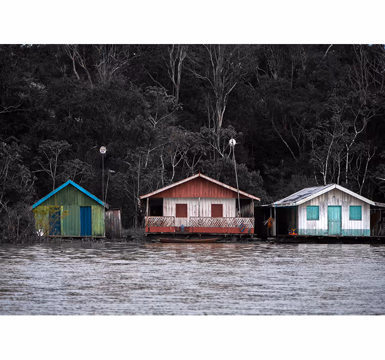 Papel pintado paisaje casas de río de colores - TenVinilo
