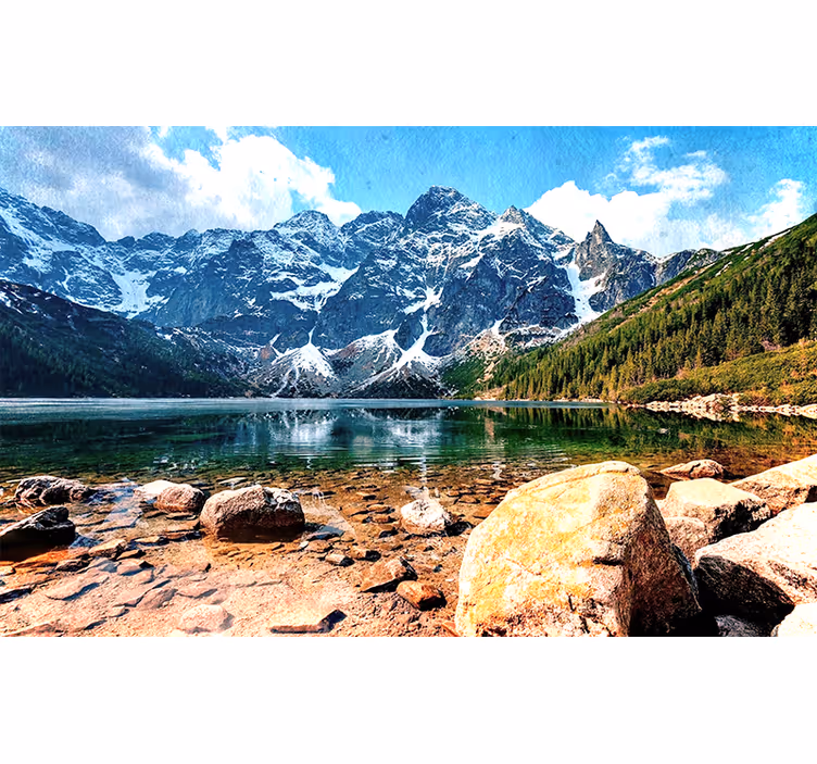 Papel pintado paisaje vista reflexiva del lago de montaña - TenVinilo
