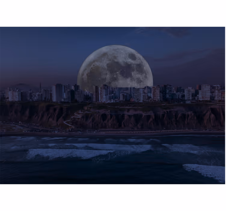 Fotomural abstracto horizonte urbano iluminado por la luna - TenVinilo