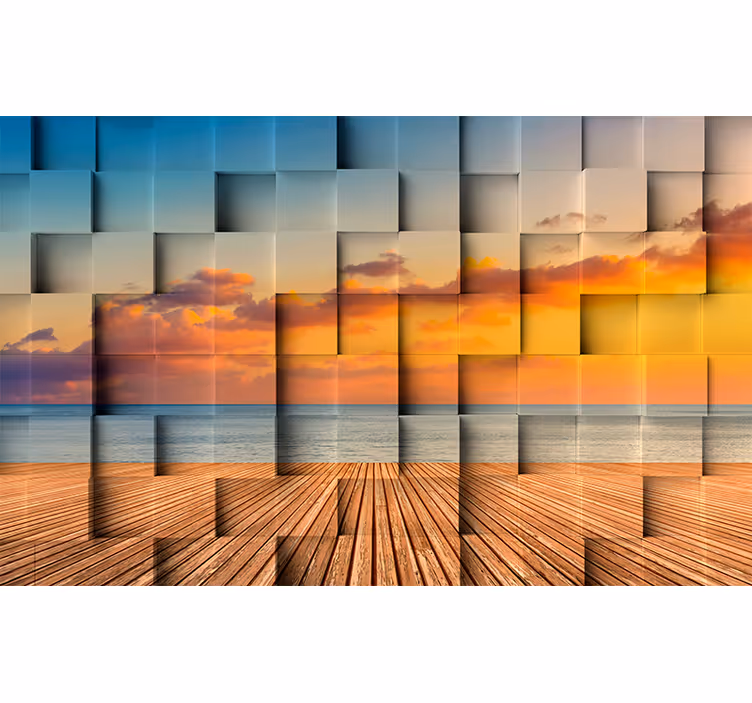 Papel pintado 3d vista del océano al atardecer - TenVinilo