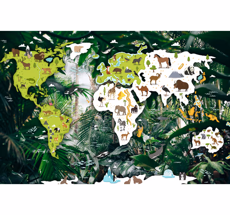 Papel pintado mapamundi mapa del mundo animal - TenVinilo