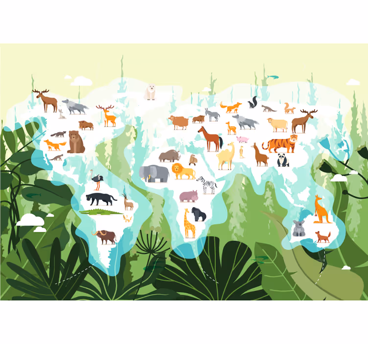 Fotomural animales mapa del mundo animal - TenVinilo