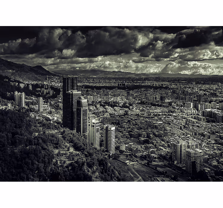 Fotomural ciudad paisaje urbano con vista a la montaña - TenVinilo