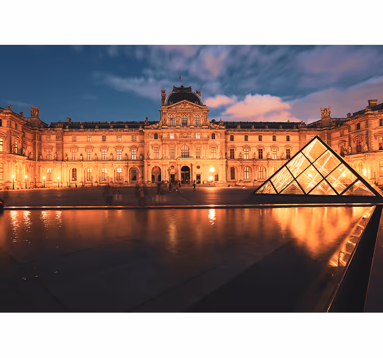 Fotomural ciudad pirámide del louvre de noche - TenVinilo