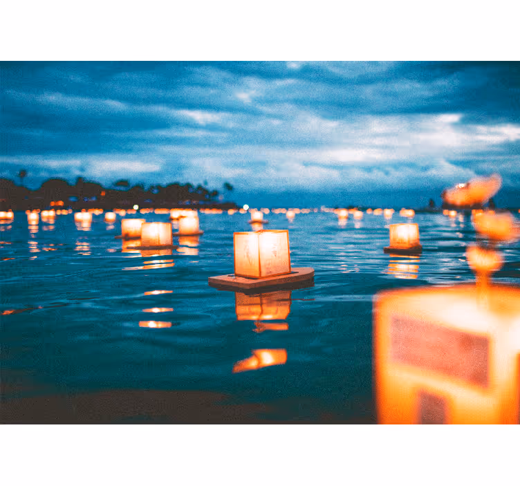 Fotomural naturaleza linternas flotantes nocturnas - TenVinilo