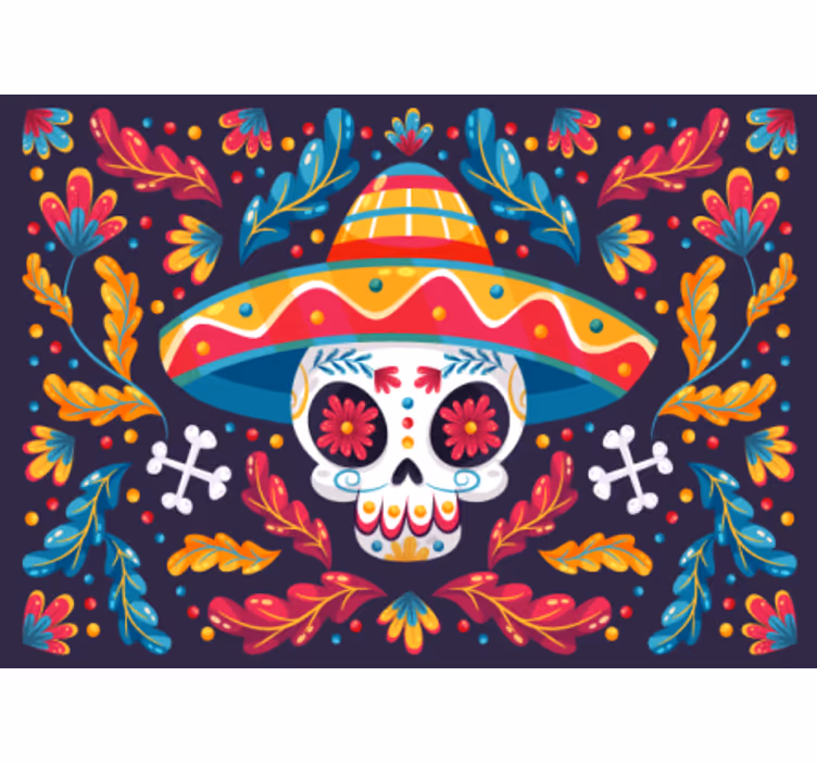 Fotomural animales calavera de azúcar colorida - TenVinilo