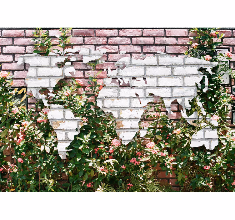 Mural mapamundi flores y ladrillos - TenVinilo
