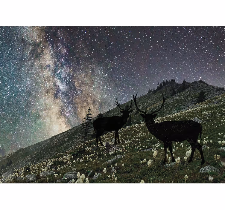 Fotomural bosque ciervos de la noche estrellada - TenVinilo