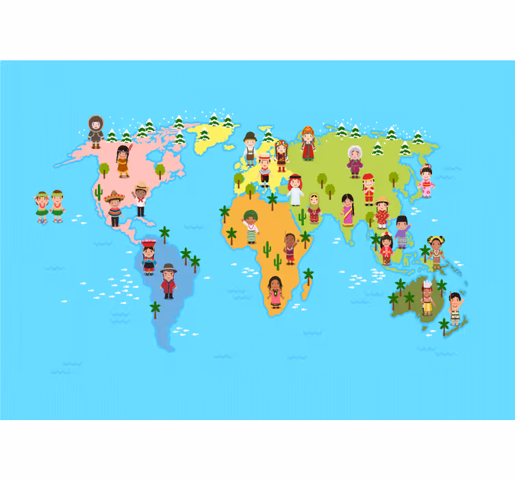 Papel pintado mapamundi personajes del mapa cultural - TenVinilo