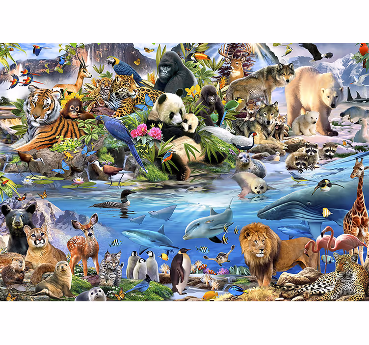 Mural de pared infantil escena de safari de vida silvestre - TenVinilo