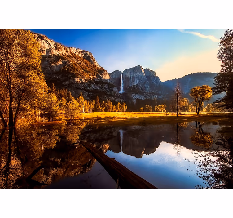 Papel pintado paisaje sereno reflejo de la montaña - TenVinilo