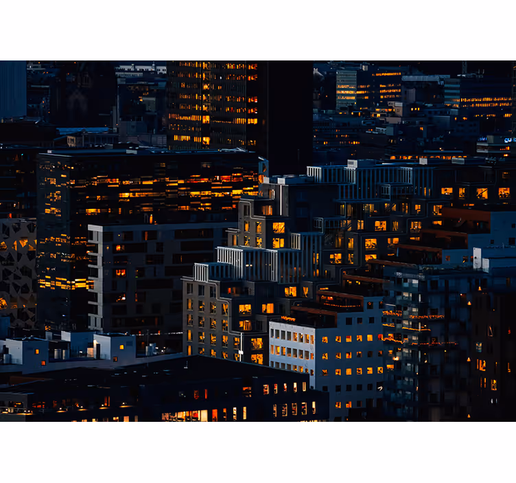 Fotomural ciudad tardes iluminadas con paisaje urbano - TenVinilo