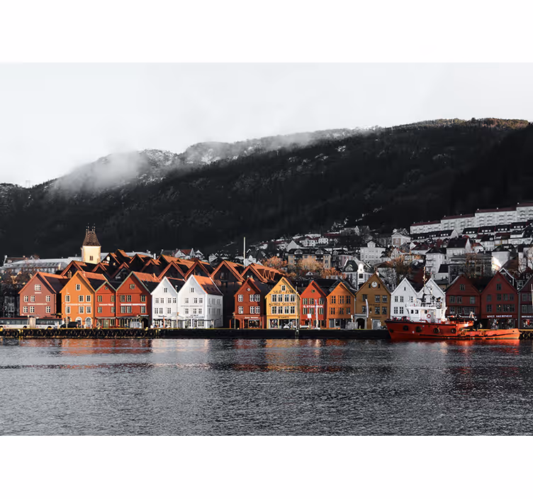 Fotomural ciudad casas frente al mar en bergen - TenVinilo