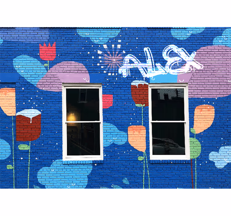 Fotomural arte urbano elementos florales coloridos - TenVinilo