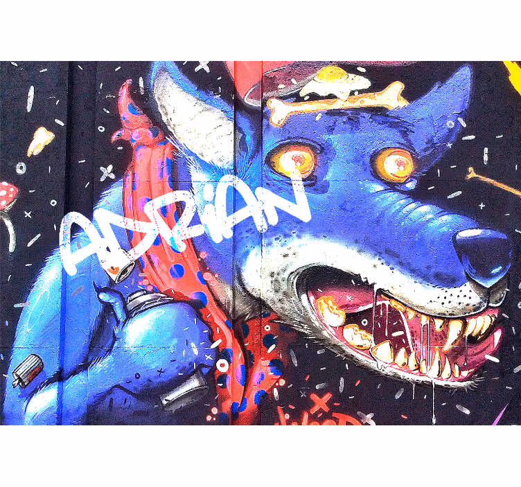 Fotomural arte urbano lobo azul personalizable - TenVinilo