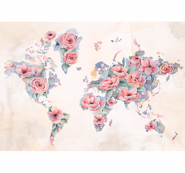 Mural de pared flores mapa mundial floral - TenVinilo