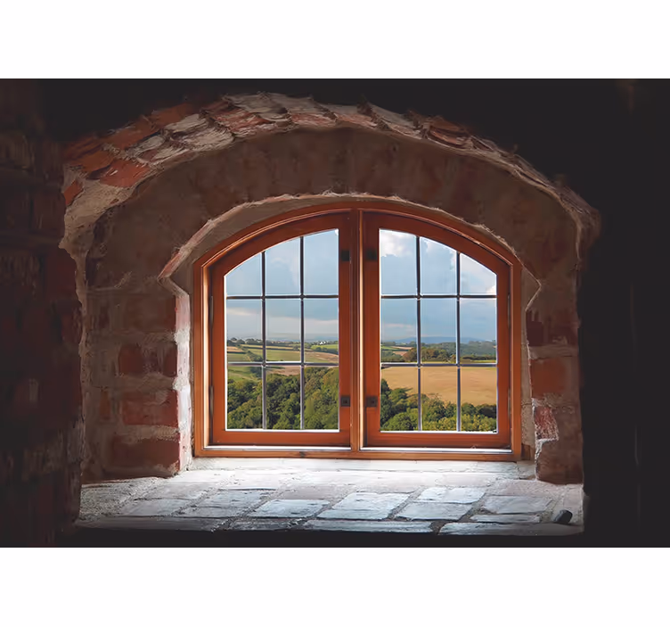 Papel pintado paisaje ventana de arco de piedra - TenVinilo