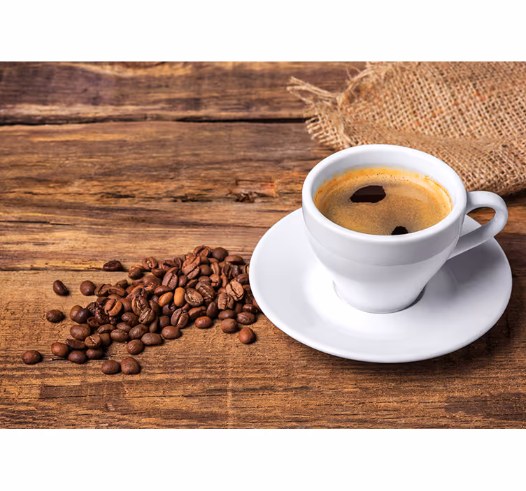 Papel pintado madera taza y granos café - TenVinilo