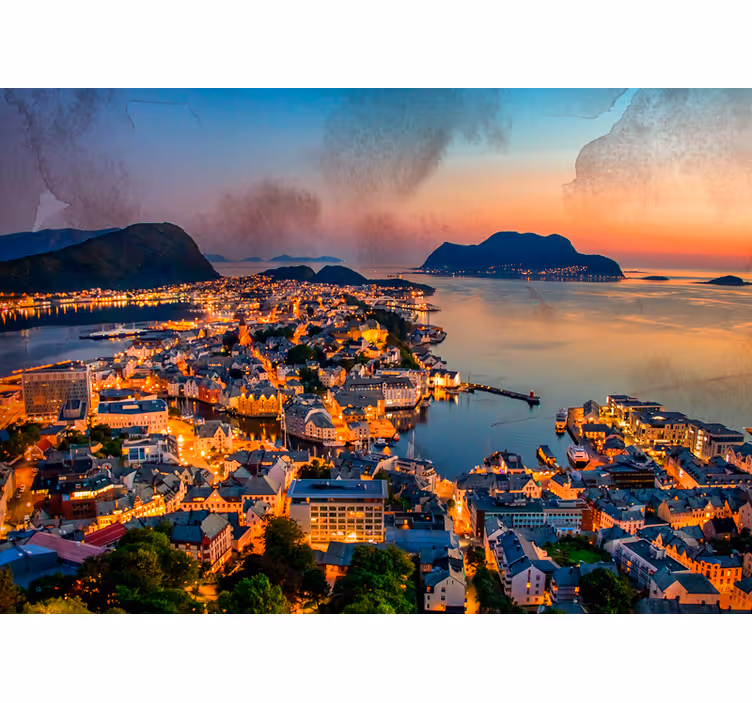 Fotomural ciudad vista panorámica de la costa - TenVinilo